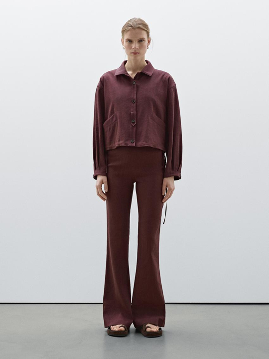 Massimo Dutti Брюки клеш из смесового льна, бургундский