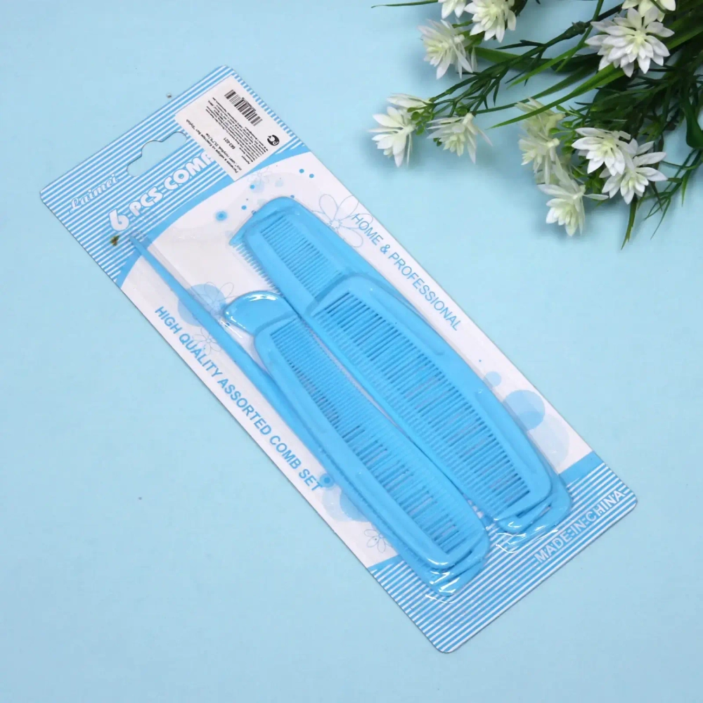 Расчески в наборе на блистере 6шт «Stylish mix», цвет голубой, 25,7*9,7см