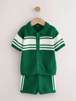 Кардиган вязаный с коротким рукавом и шорты вязаные в комплекте для мальчика Next AA9-511, Зеленый, Молочный