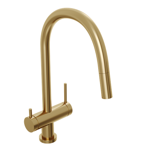 Смеситель для кухни Abelsberg Aera EMF71709BG c вытяжным изливом и возможностью подключения фильтра для воды, цвет королевское золото, PVD покрытие