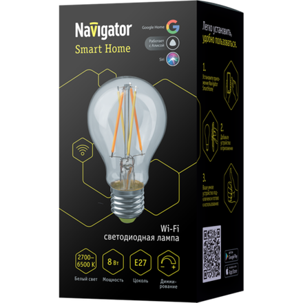 Лампа Navigator 80 554 NLL-F-A60-8-230-WWW-E27-WIFI