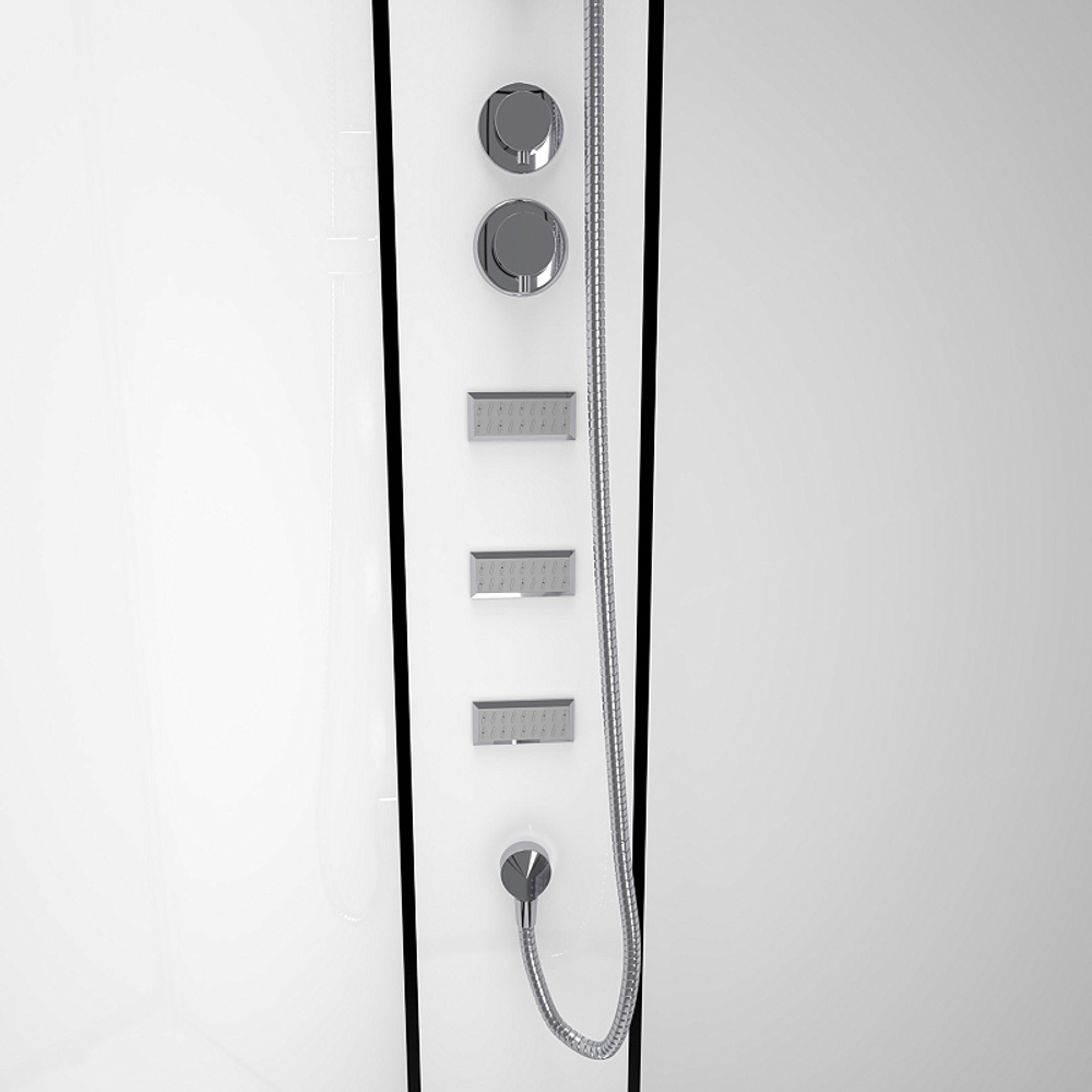 Душевая кабина Loranto NEO 120x80x(190+15) с низким поддоном 15см, прозрачное закаленное стекло 5 мм, задние стеклянные стенки белые, профиль черный-матовый (CS-21813)