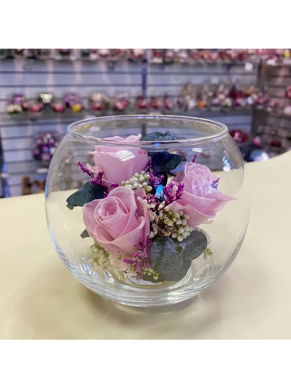 натуральные кустовые розы в стекле, вакуум*