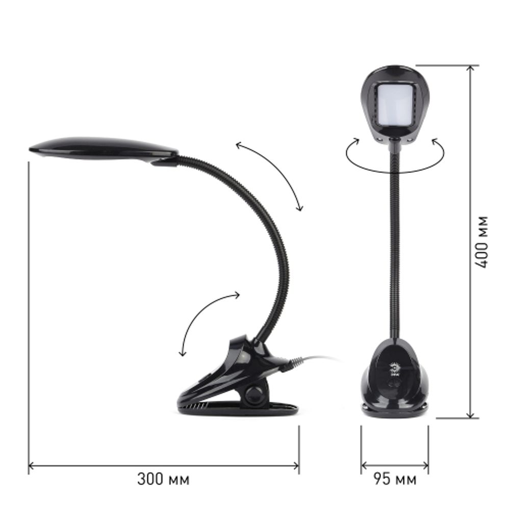 Настольный светильник ЭРА NLED-478-8W-BK светодиодный на прищепке черный | Светодиодные настольные лампы