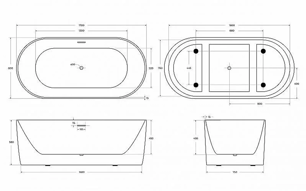 Акриловая ванна BelBagno BB411 170х80 белая матовая
