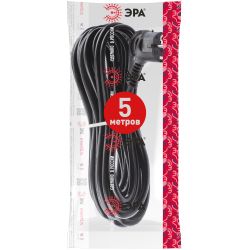 Шнур сетевой с вилкой ЭРА U-3x1,5-5m-B с заземлением 5м ПВС 3x1,5мм2 черный