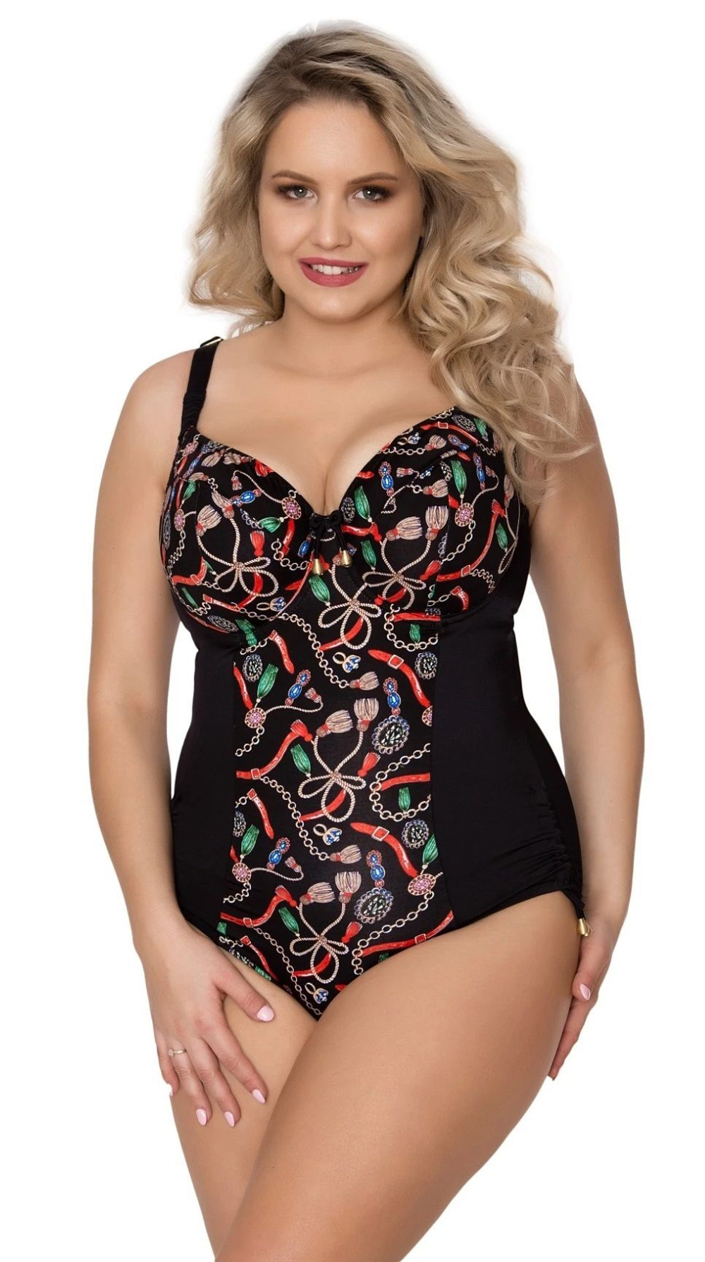 Слитный купальник с принтованным лифом и вставкой по центру (Размер: 80F) (Цвет: черный)