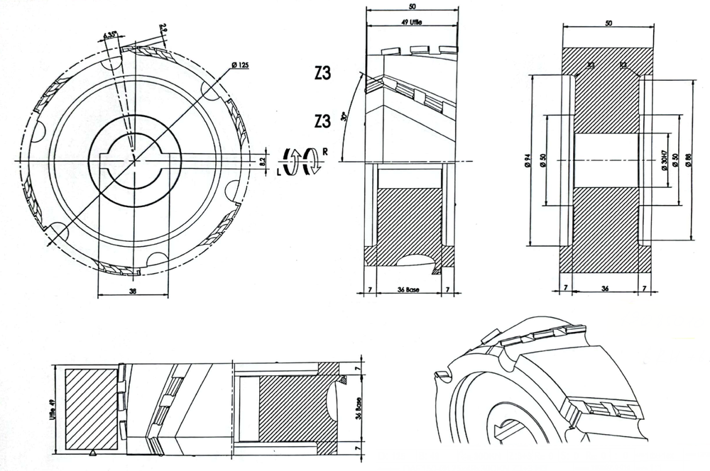 PCD фреза D.125x48x30+DKN Z=3+3 H=3 LH + RH для Filato, KDT, Homag, Biesse
