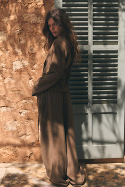 ZARA БРЮКИ ПАЛАЦЦО С ЗАВЯЗКАМИ, ТЕМНО-КОРИЧНЕВЫЙ