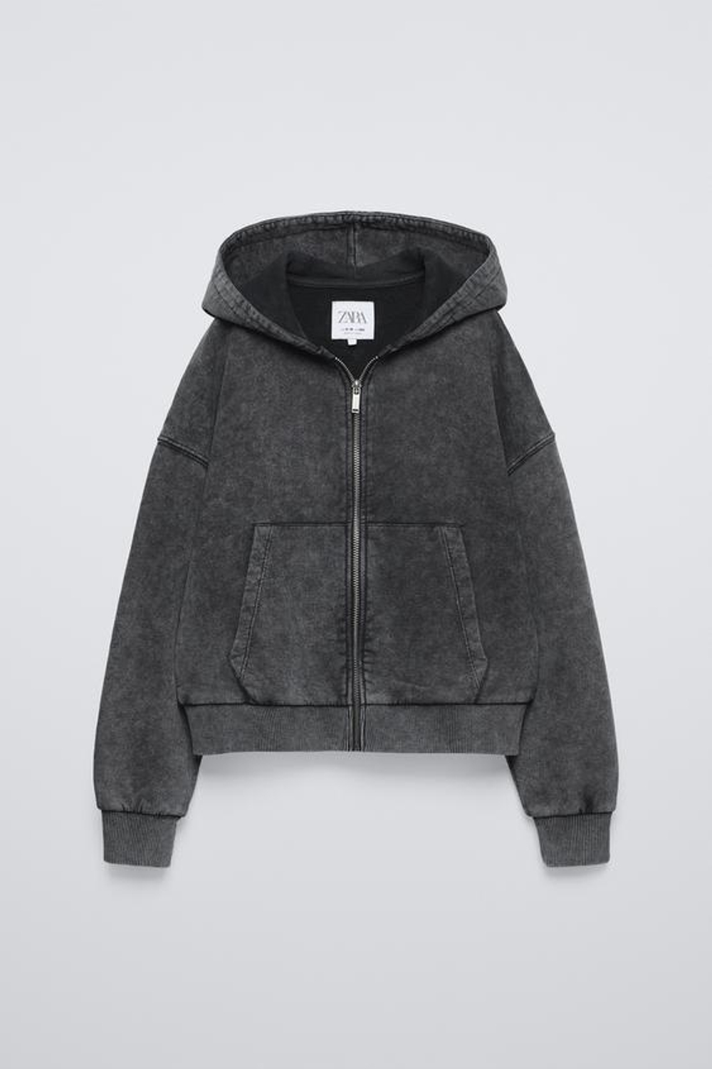 ZARA ХУДИ ИЗ ТКАНИ С ЭФФЕКТОМ ПОТЕРТОСТИ, АНТРАЦИТОВО-СЕРЫЙ