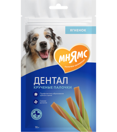Мнямс Dental Лакомство для собак "Крученые палочки" с ягненком и мятой 70гр.