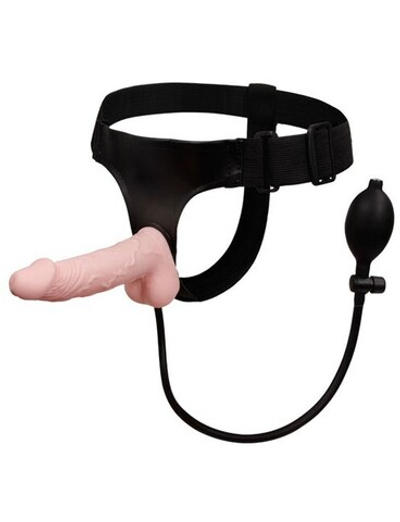 Надувной страпон с грушей, Domina (Цвет: телесный с черным)