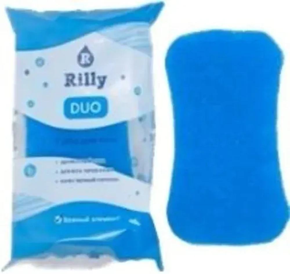 Губка для тела банная поролоновая двухслойная мягкая/жесткая RILLY «DUO», цвет синий/белый, 15.5*9.5*5