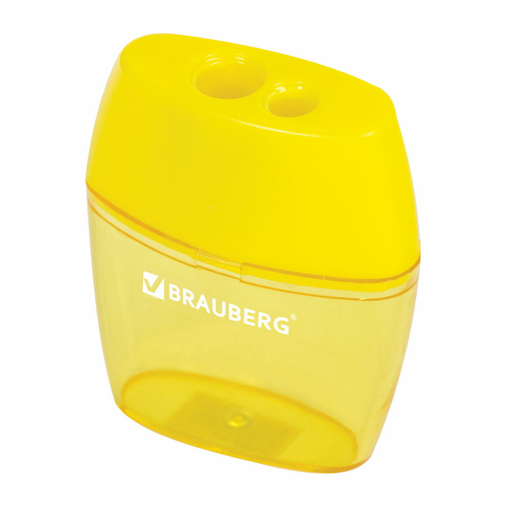 Точилка BRAUBERG "Diamond Dual" 2 отверстия для чернографитных карандашей (в том числе утолщенных) с контейнером ассорти (12 штук в упаковке)