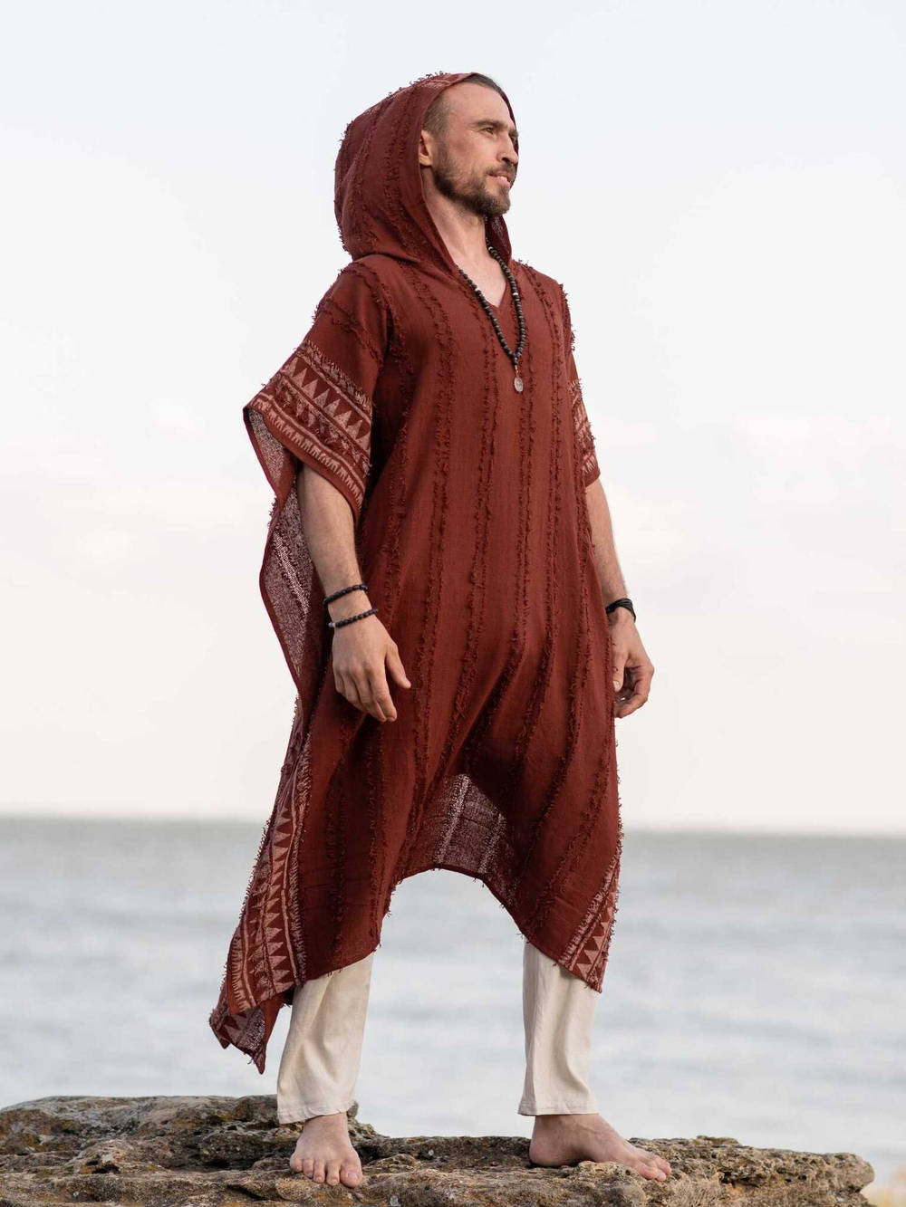 Накидка-пончо с капюшоном Tribal (терракот)
