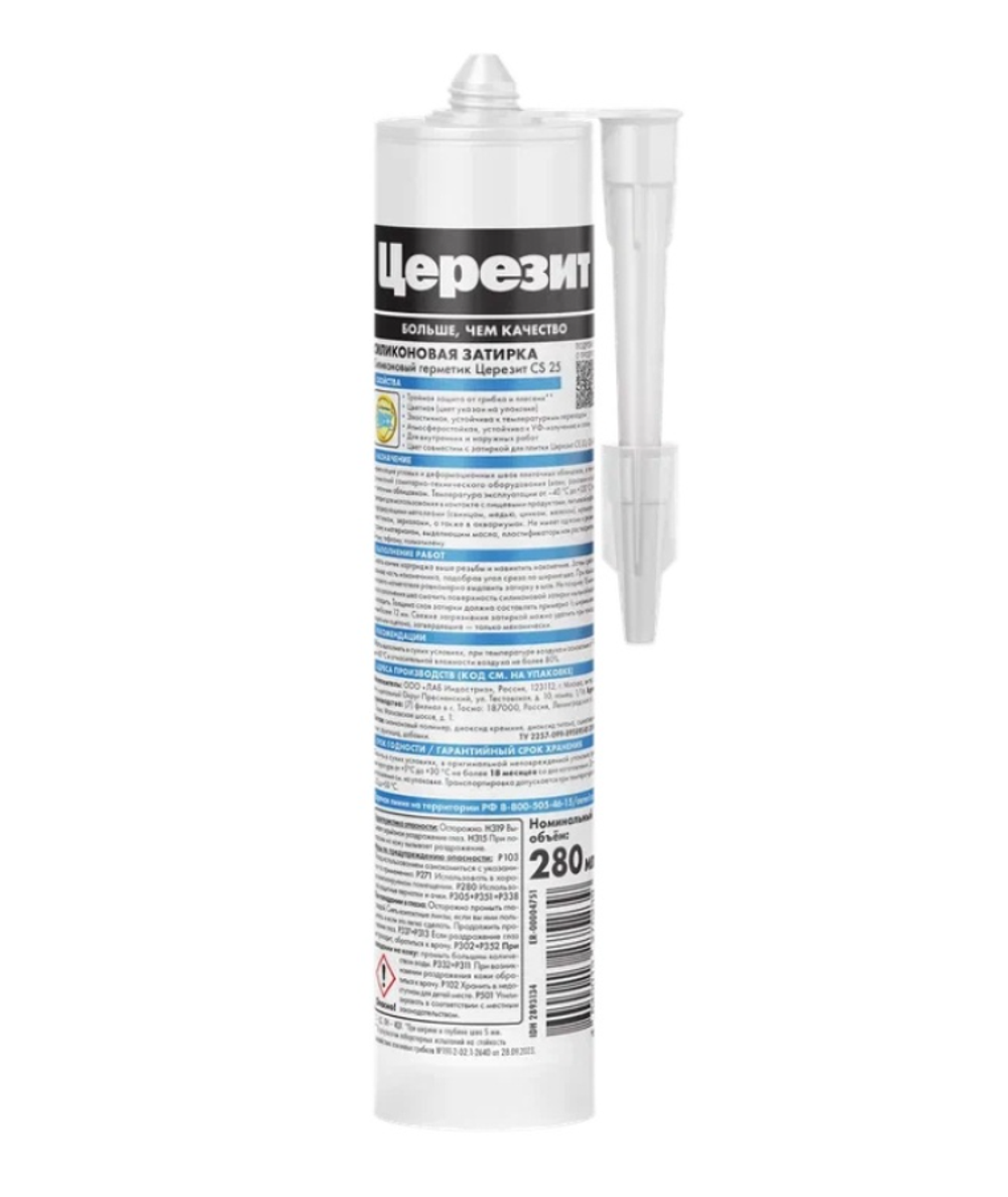 Герметик-затирка силиконовая Церезит CS 25, прозрачная (0,28 л)