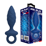 Синяя анальная пробка с кольцом Butt Plug with Loop M - 13,4 см.
