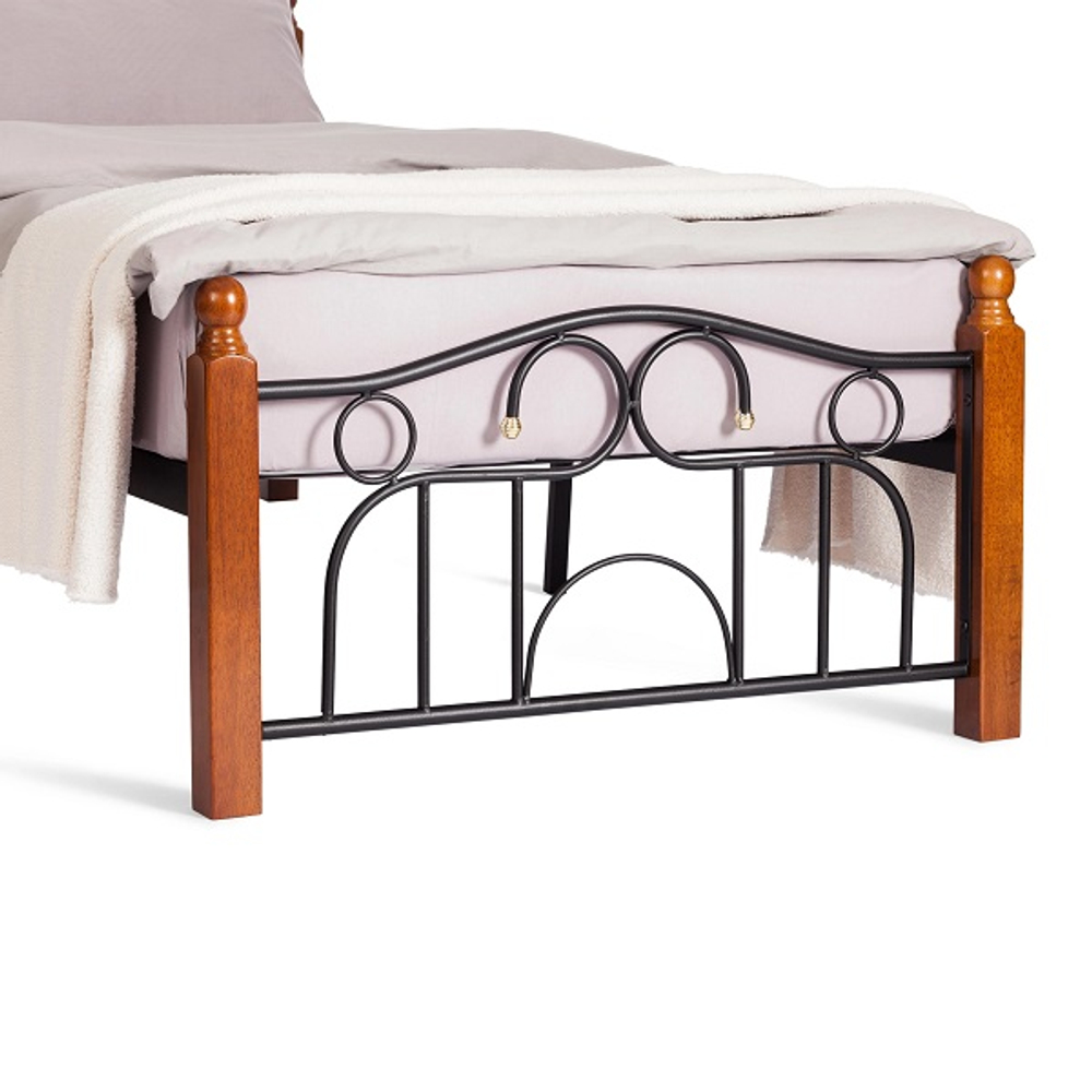 Кровать AT-808 - дерево гевея/металл, 90*200 см (Single bed), красный дуб/черный