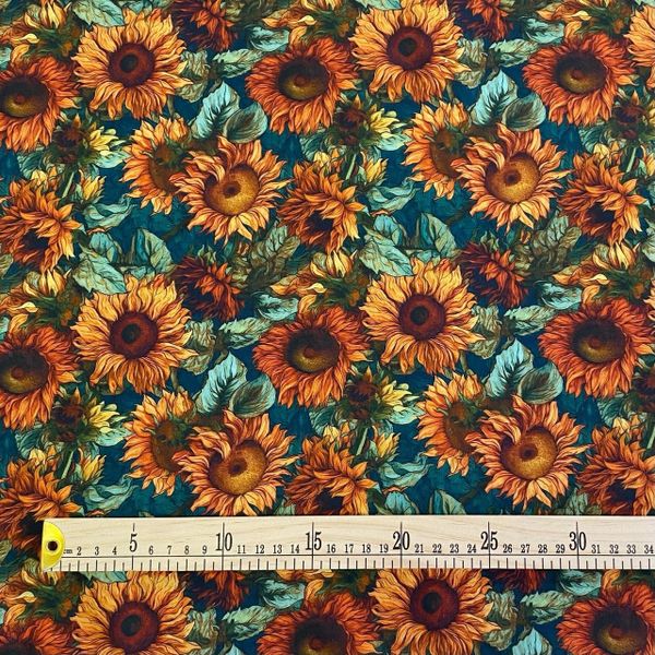 Отрез 0,7м. ПОДСОЛНУХИ НА ИЗУМРУДНОМ 100% хлопок, Handmade Fabrics 2