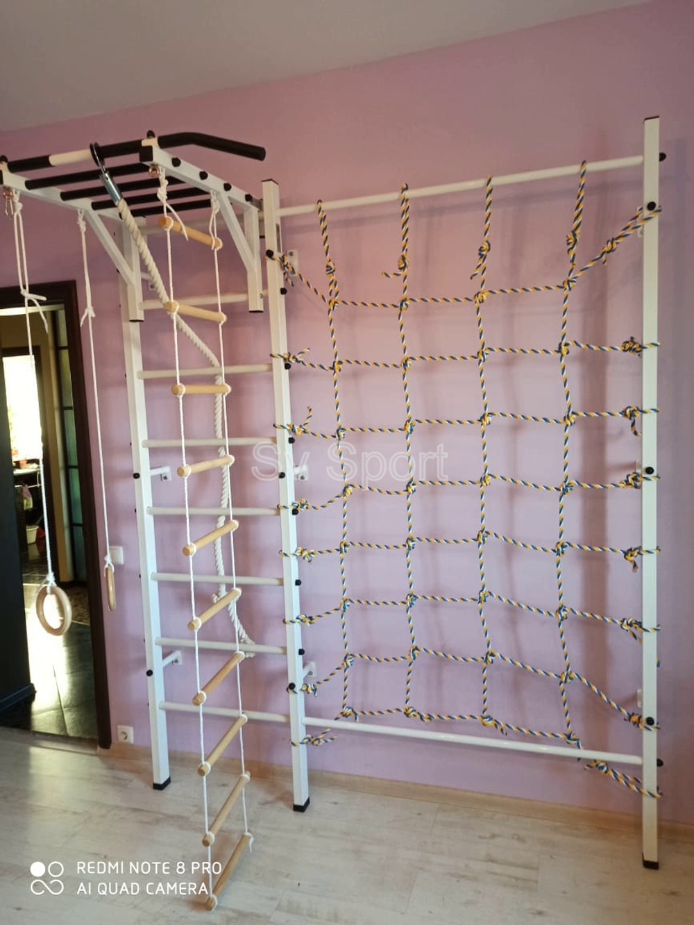 Монтаж шведской стенки Sv Sport с канатным лазом в бетонные, кирпичные стены