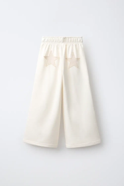 ZARA БРЮКИ WIDE LEG С НАШИВКАМИ-ЗВЕЗДАМИ, ПЕСОЧНЫЙ