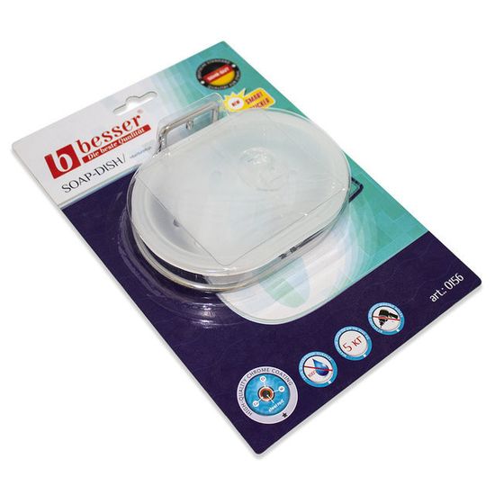 Мыльница овальная с креплением "SMART STICKER" Besser BS 0156 (13х9,5х5,5 см) пластиковая на хромированной подвеске
