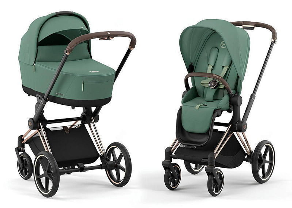 Коляска Cybex Priam IV Rosegold complete Cloud G Almond Beige Plus Base G 3 в 1 Leaf Green