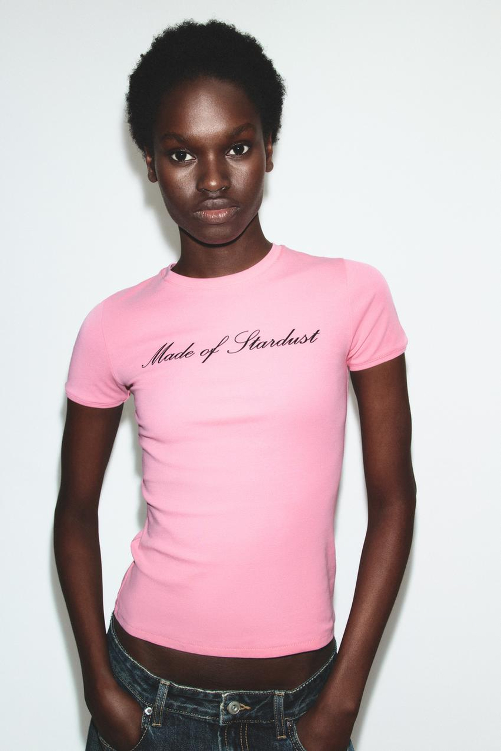 ZARA ФУТБОЛКА С НАДПИСЬЮ, РОЗОВЫЙ