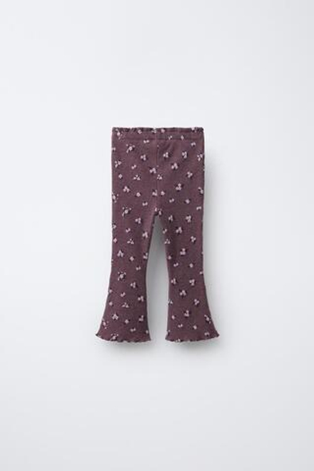 ZARA МЯГКИЕ РАСКЛЕШЕННЫЕ БРЮКИ С ПРИНТОМ, ГРАНАТОВЫЙ