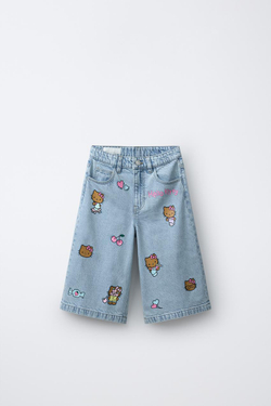 ZARA ДЖИНСОВЫЕ ШОРТЫ HELLO KITTY © SANRIO, ГОЛУБОЙ