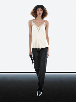 Massimo Dutti Кружевной топ на пуговицах, цвет льда