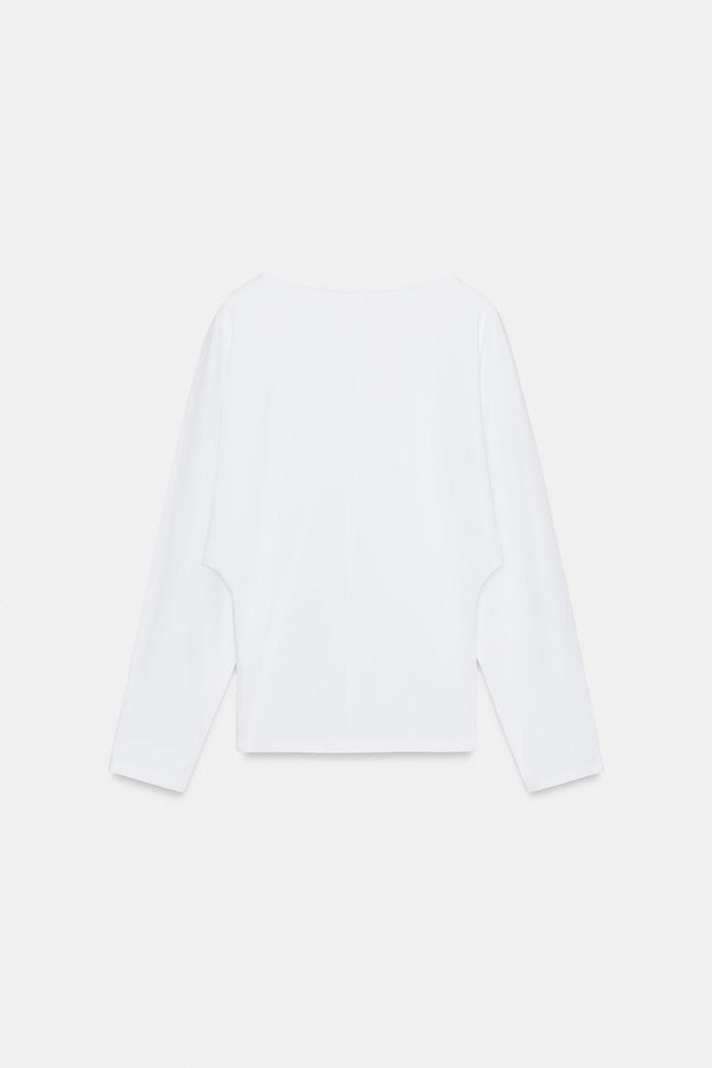 ZARA ФУТБОЛКА ИЗ ПЛОТНОГО ХЛОПКА С ДЛИННЫМИ РУКАВАМИ, БЕЛЫЙ
