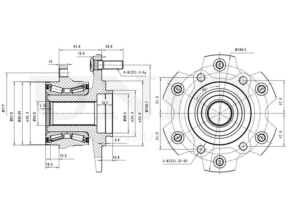 Ступица задняя (без ABS) UNIO HUB-20116