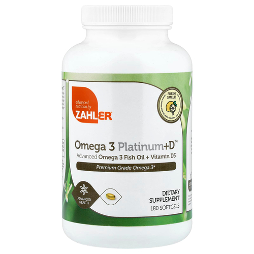 Zahler, Omega 3 Platinum+D™, усовершенствованный рыбий жир с омега-3 и витамин D3, 180 мягких таблеток