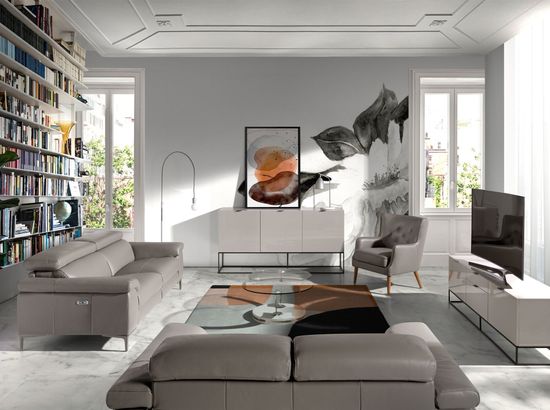 3-х местный диван 5320-3P-M5655 / 6122 с кожаной обивкой и механизмом релаксации