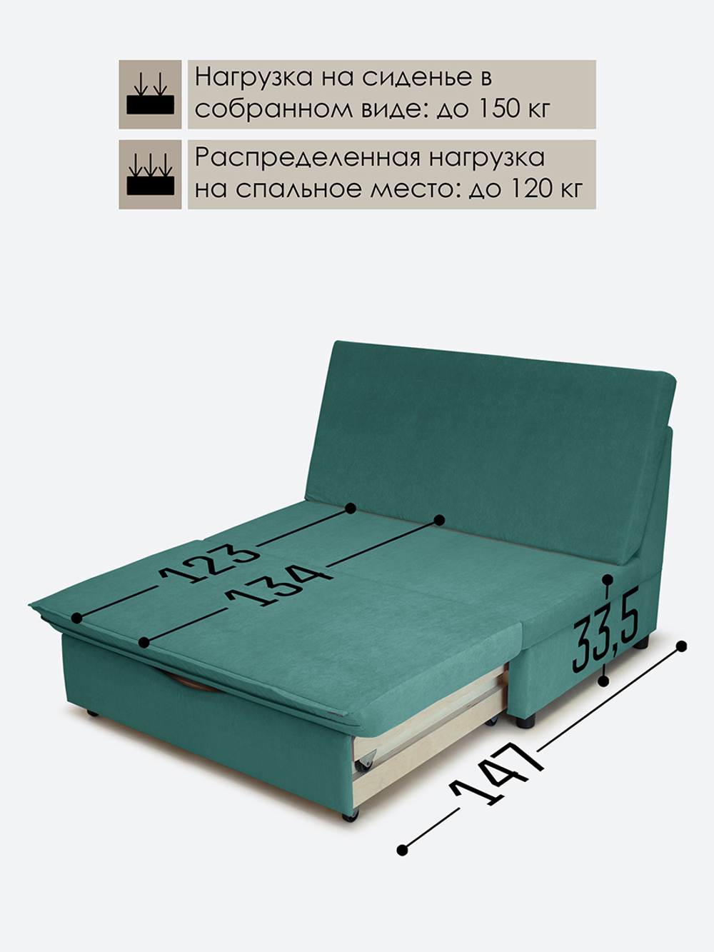 Диван "Экономик" Студия-Ф, велюр Dream Mint