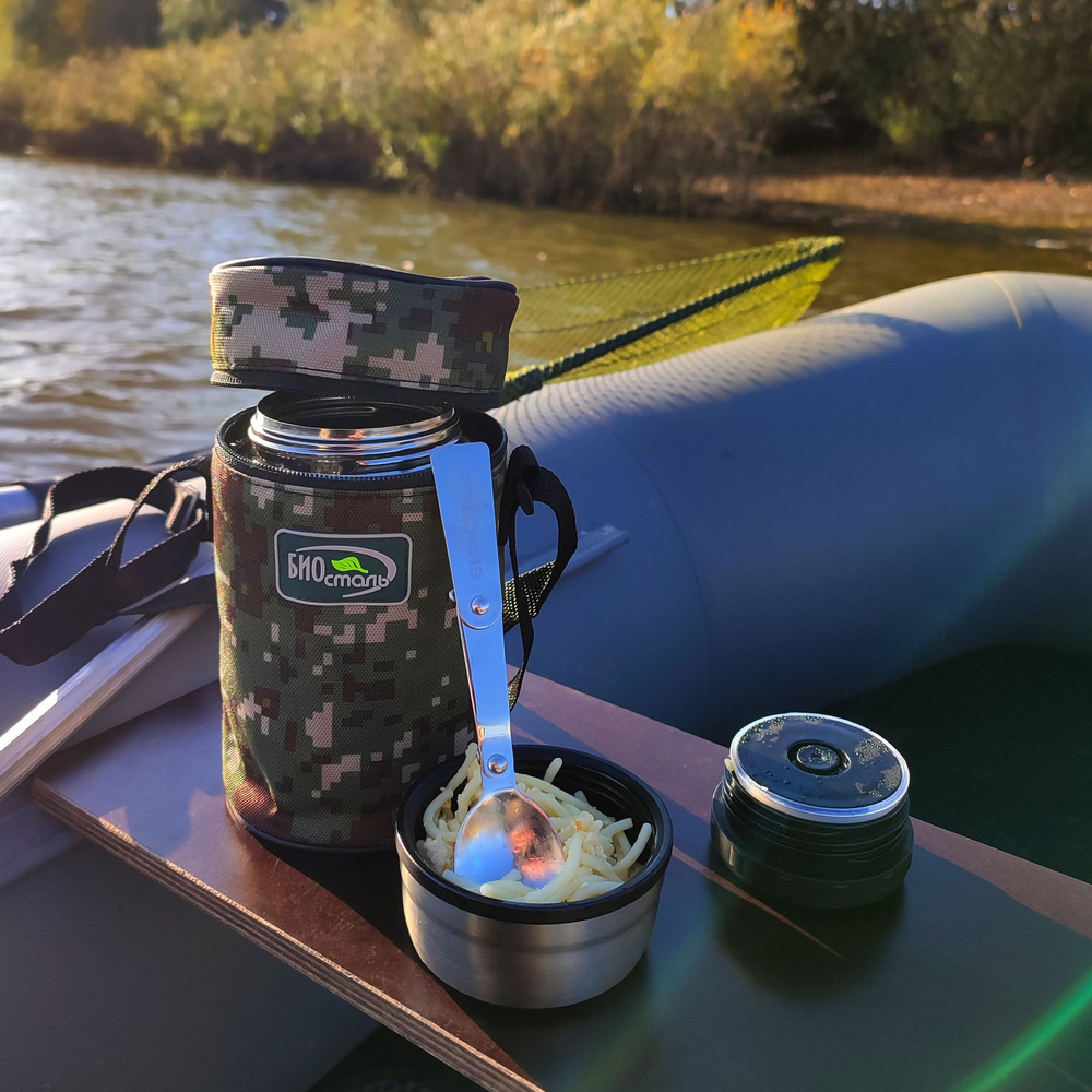 Термос для еды Biostal Охота (0,5 литра), с термочехлом, стальной