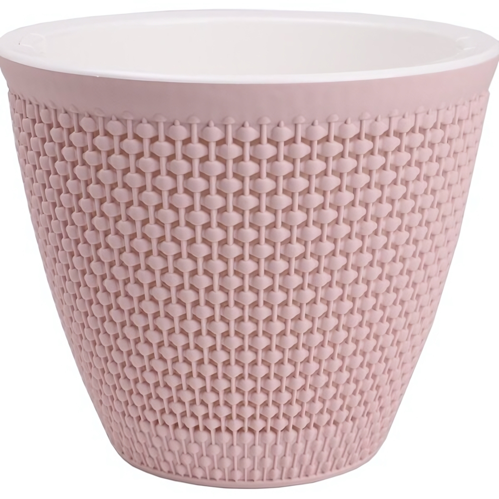 Кашпо для цветов пластиковое 1,6л d-16 см «Ротанг» Бежево-розовый