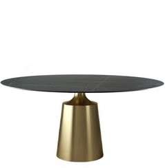 Стол Yoda Ø120, черный керамогранит, золотая ножка