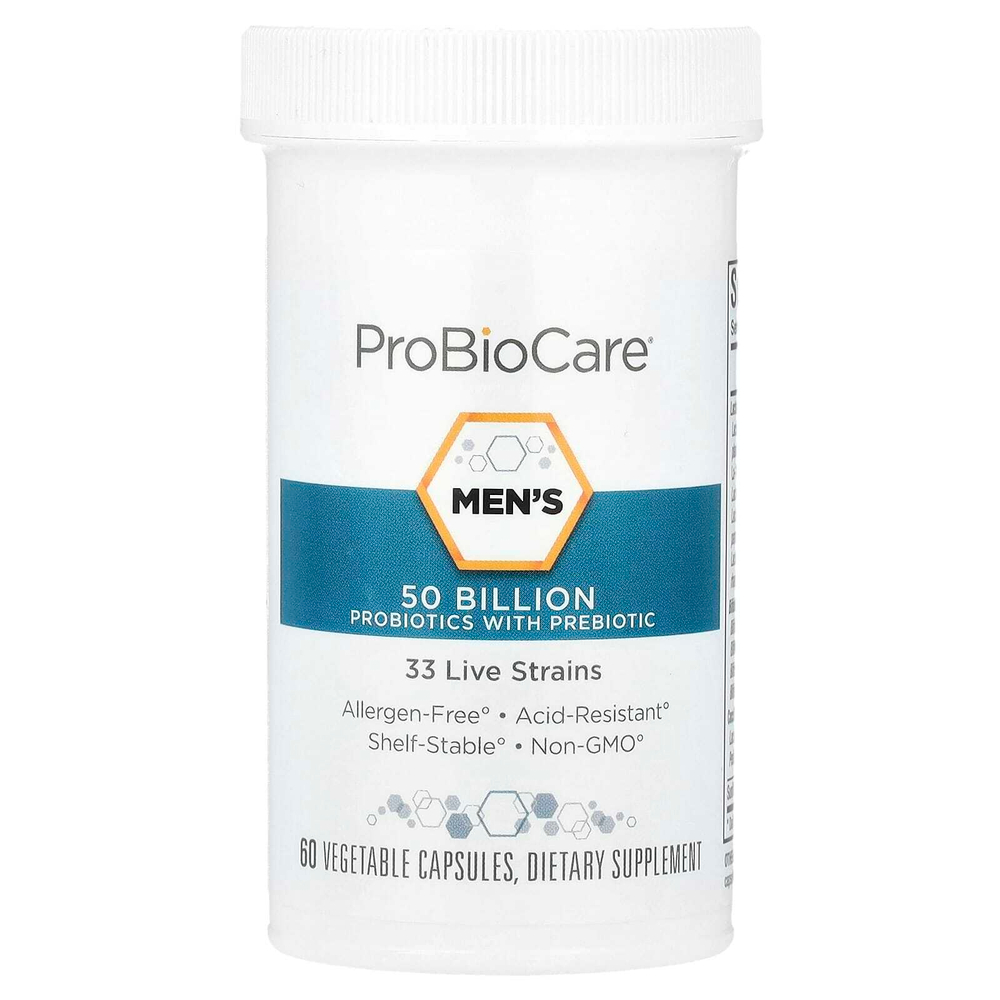 ProBioCare, пробиотики с пребиотиками для мужчин, 50 млрд, 60 растительных капсул