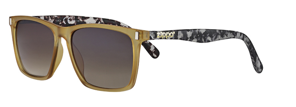 Стильные фирменные высококачественные американские мужские солнцезащитные очки бежевые из поликарбоната с коричневыми стёклами Zippo OB61-01 в мешочке и коробке