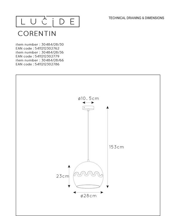 Подвесной светильник Lucide Corentin 30484/28/30