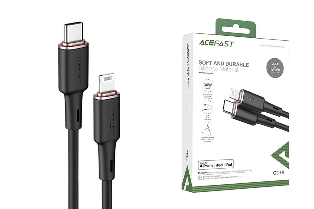 Кабель Lightning -TypeC ACEFAST C2-01 Silicone (черный) 1,2м