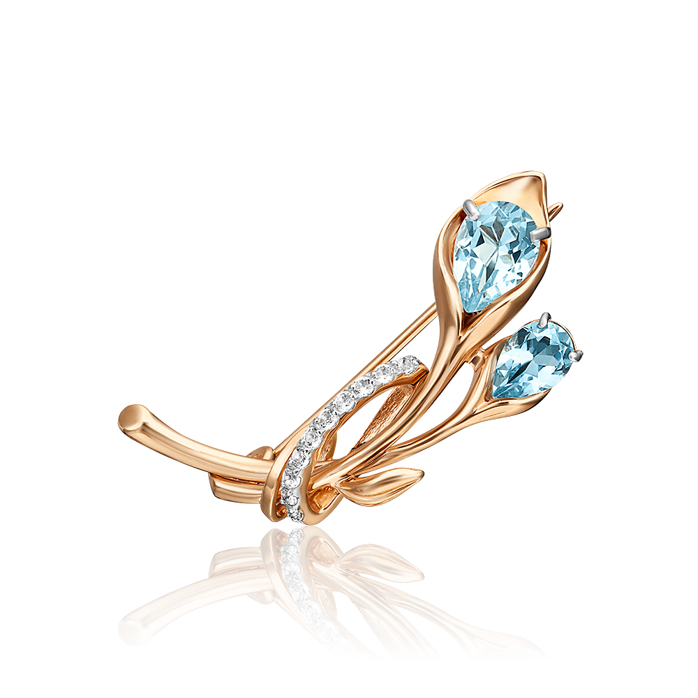 Брошь «Цветок» из красного золота c топазами и натуральными топазами white Артикул: 04-0239-00-201-1110-57