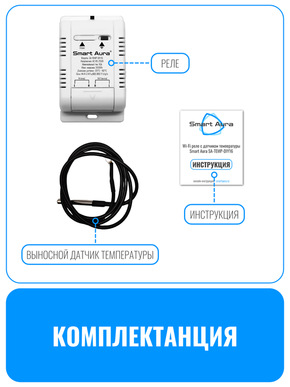 Умное Wi-Fi реле с датчиком температуры Smart Aura