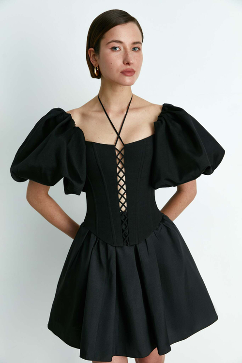 Топ корсетного типа из тафты с пышными рукавами и шнуровкой