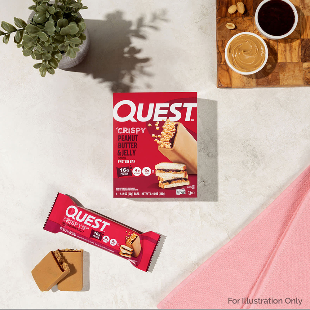 Quest Nutrition, протеиновый батончик, хрустящая арахисовая паста и желе, 4 батончика по 60 г (2,12 унции)
