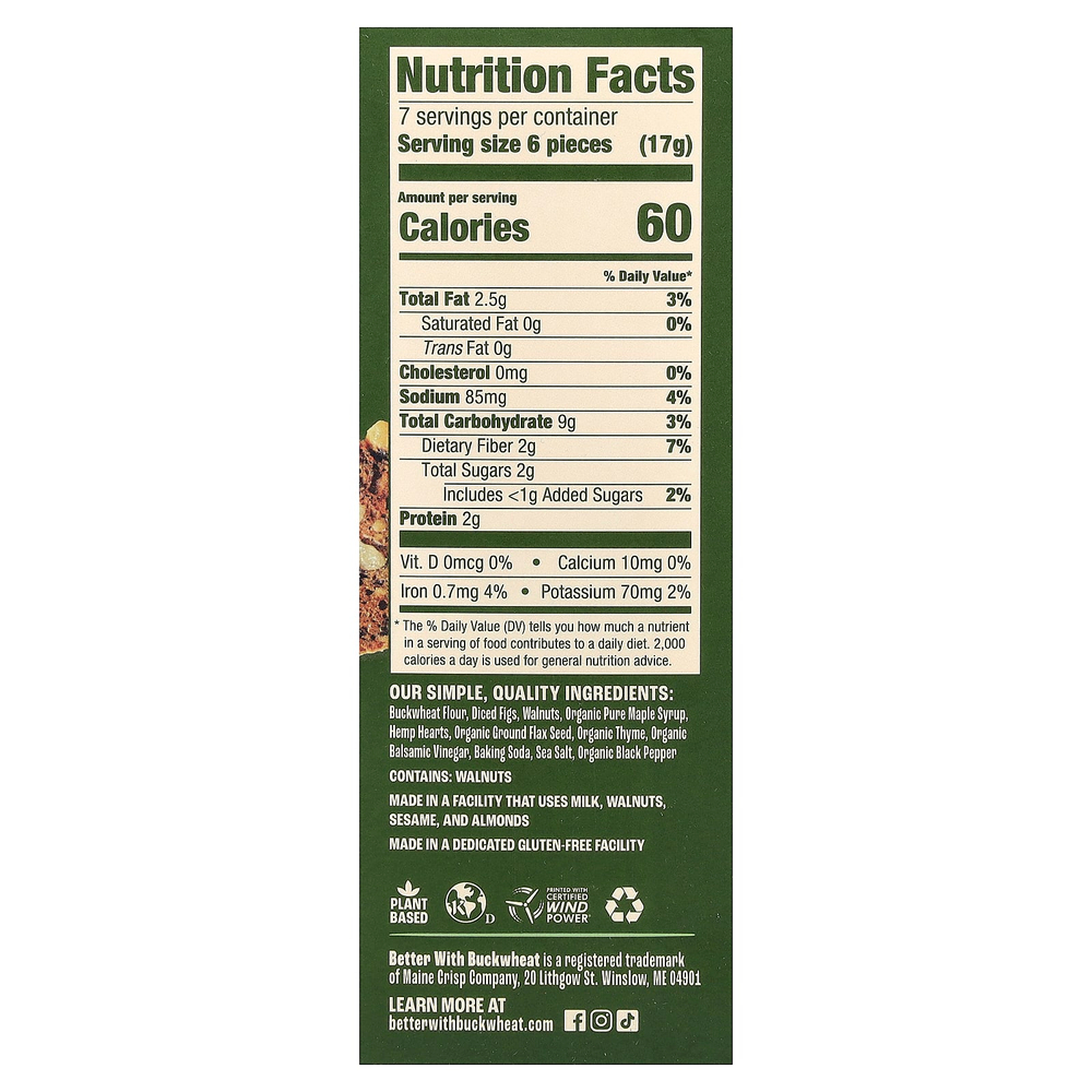 Better with Buckwheat, хрустящие снеки из штата Мэн, с пикантным инжиром и чабрецом, 113 г (4 унции)