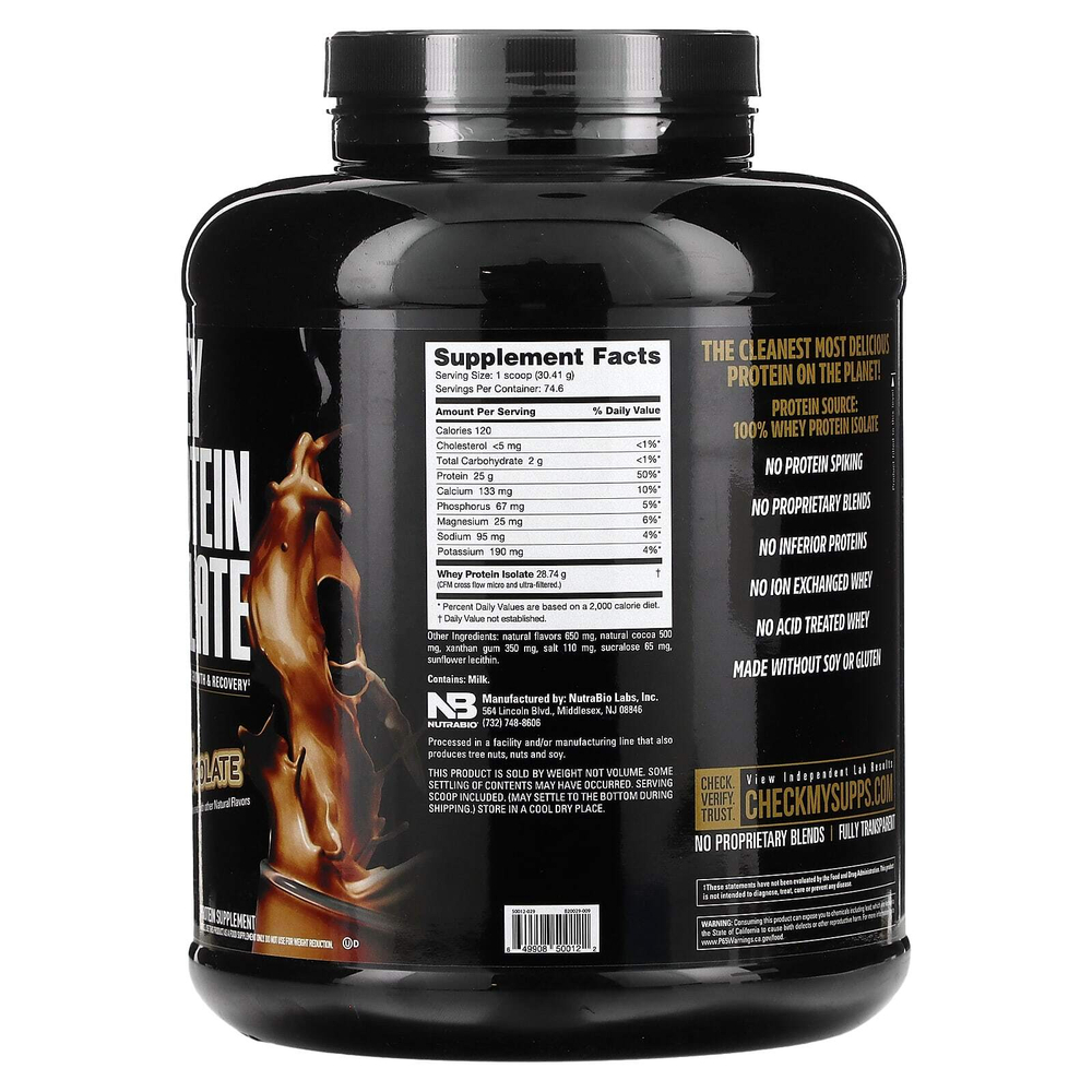 NutraBio, Изолят сывороточного протеина, голландский шоколад, 2268 г (5 фунтов)