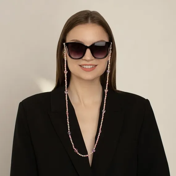 Цепочка для очков "Сердечки" объёмные, цвет розово-фиолетовый, 70 см